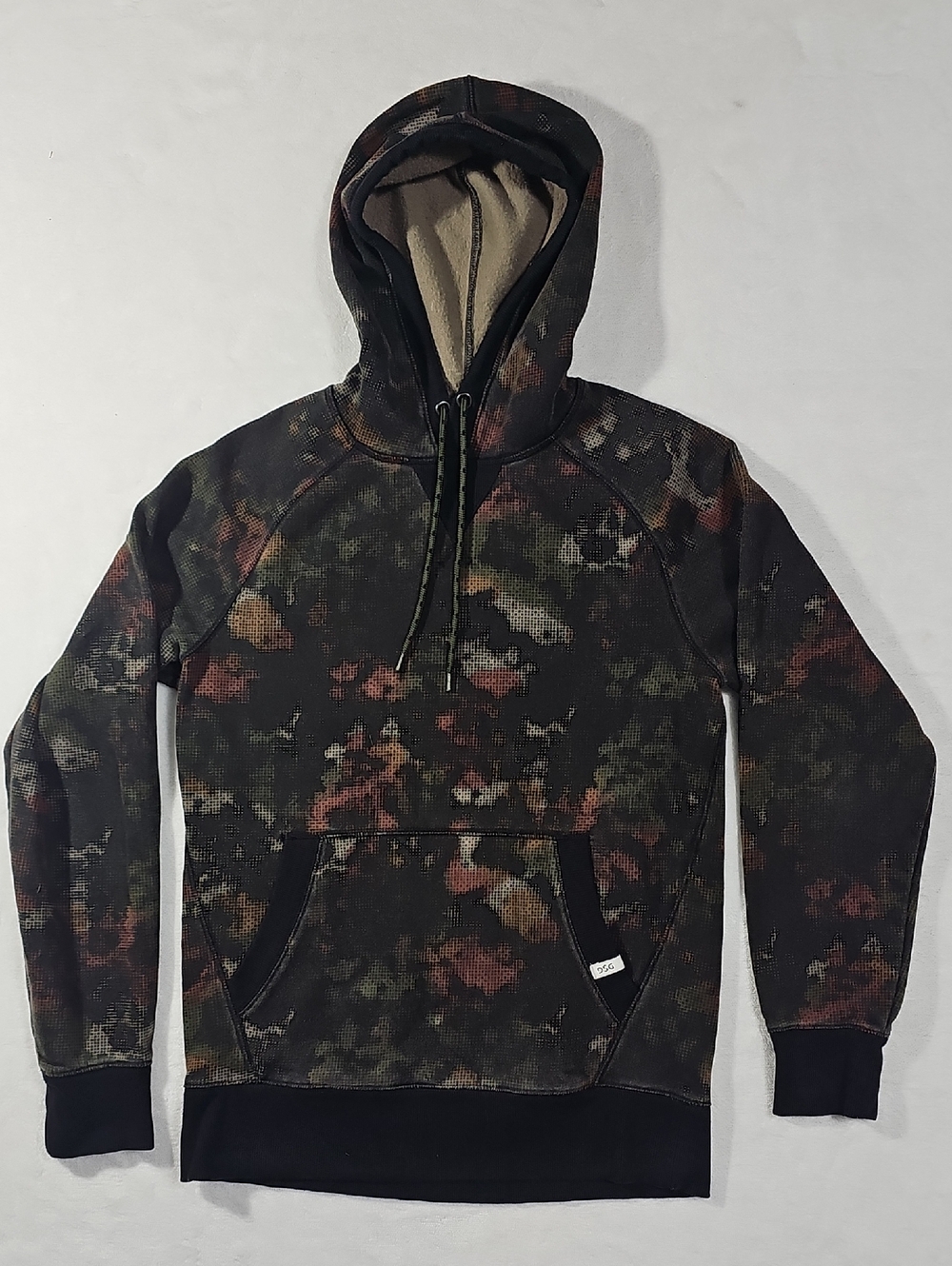 DSG‎ Mens Hoodie S Digital Camo Floral Print Waffle Knit Fleece Sweatshirt Green